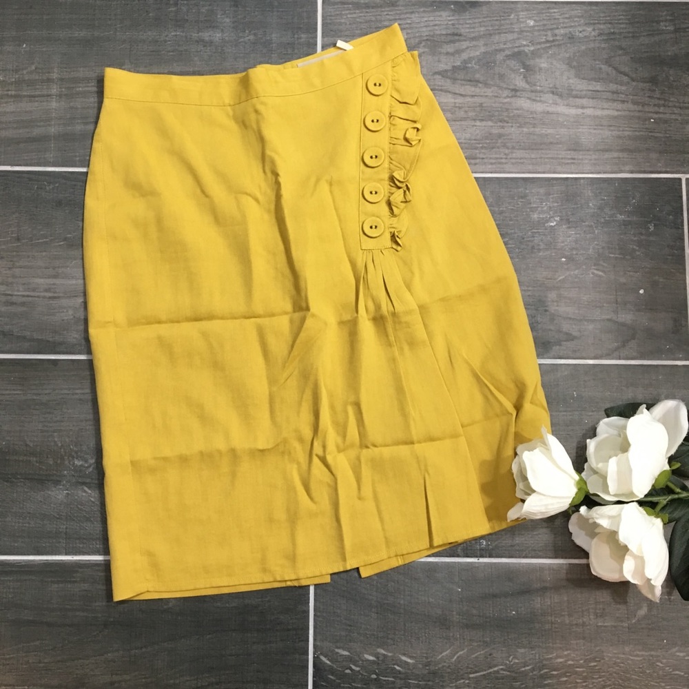 Anthropologie Mustard Yellow Pencil Skirt with Button Detail
